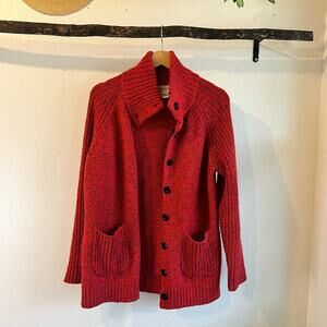 Vintage Red Speckled Rainbow Button Front Cardigan Sweater Jacket Size Medium